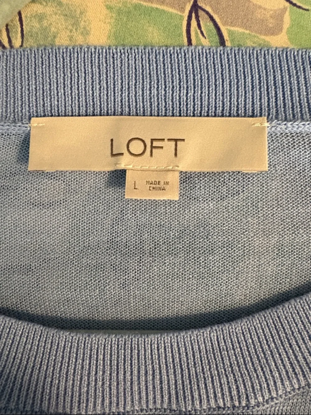 LOFT Lightweight Blue Sweater with Yellow Lemon Motifs Sz Large - Picture 4 of 6